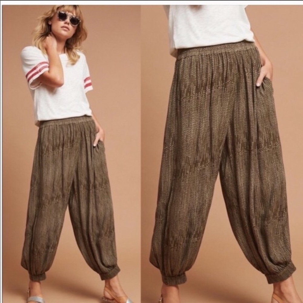 Anthropologie Hei Green Spotted Jogger Pants, Size Small to Medium